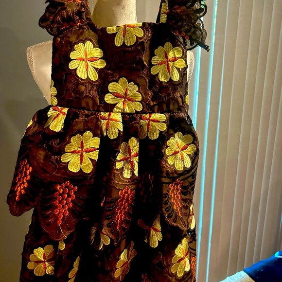 Vintage African Nigerian Voile Lace Brown Embroidered Dress Girl - Picture 8 of 8